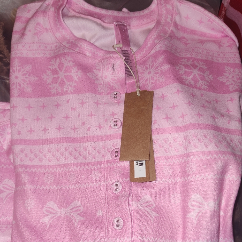 NWT Skims Logo Plush Pointelle Henley Set
